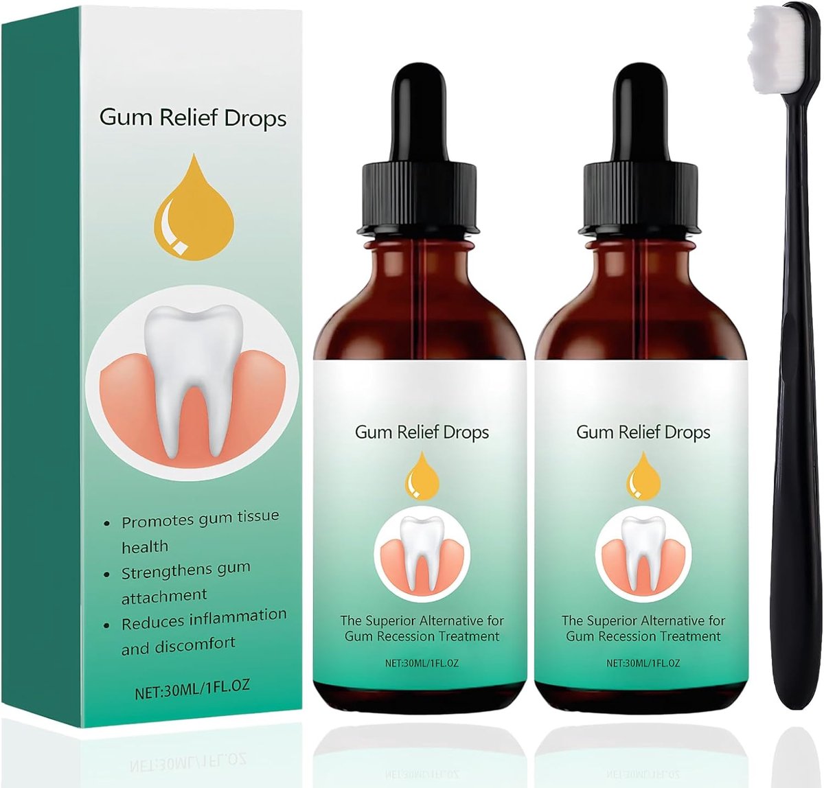 2 x 30 ml tandvleesserumset met tandenborstel, zachte dagelijkse mondverzorging, fris mondgevoel, eenvoudig te - ShopVlot