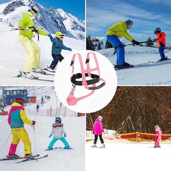 2-stuks Skituigje kinderen - Snowboard Beginners - Kindertuigje - Skigordel met handgreep aan de achterkant - Met verstelbare riemen - Skiriem - Skitrainingsgordel - Skiveiligheidsgordel - Voor skiën, schaatsen, training - Roze van Familyfields — afbeelding 3