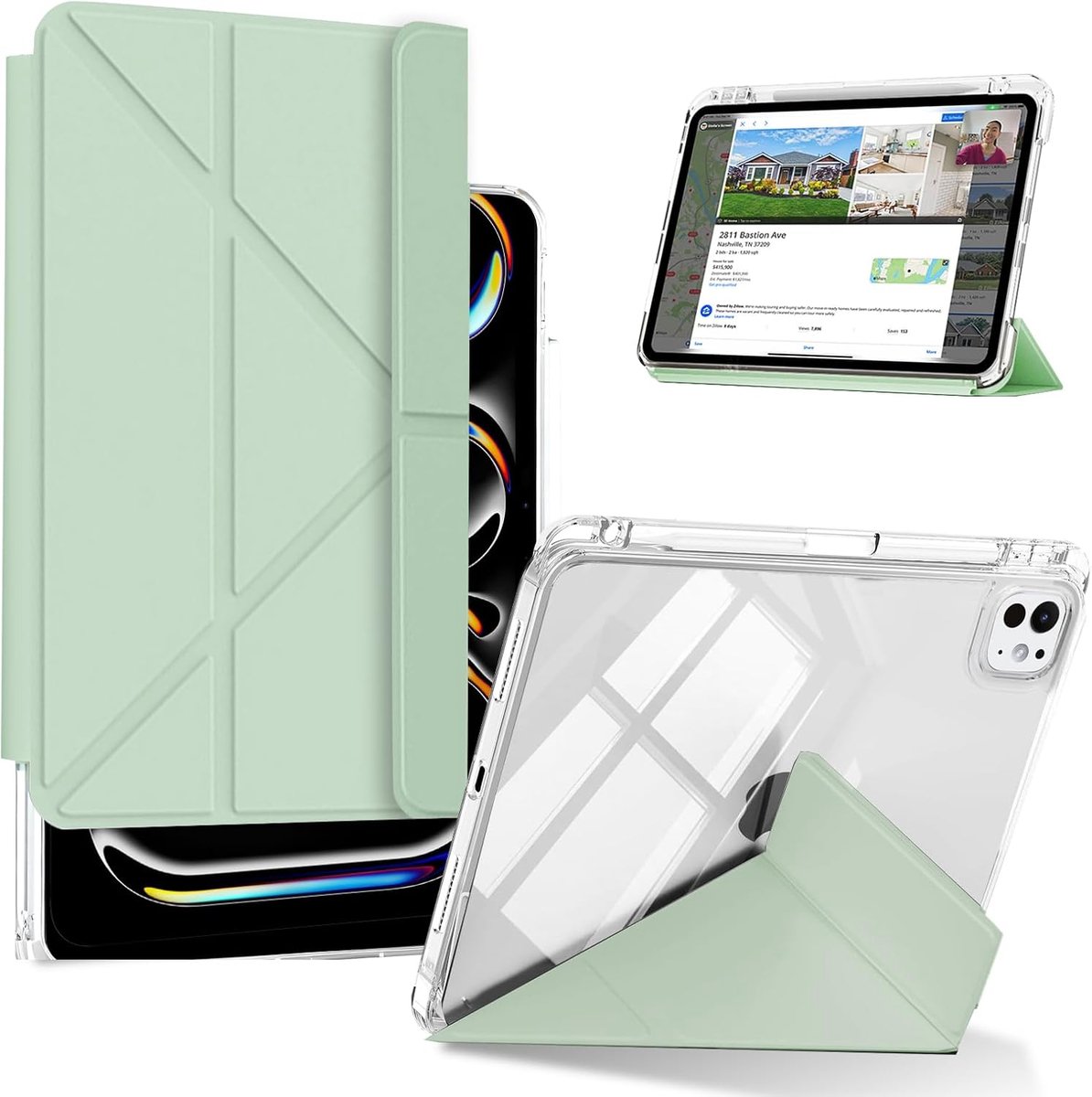 Hoes voor iPad Pro 11 inch - transparante beschermhoes - afneembare standaard - met penhouder - ShopVlot