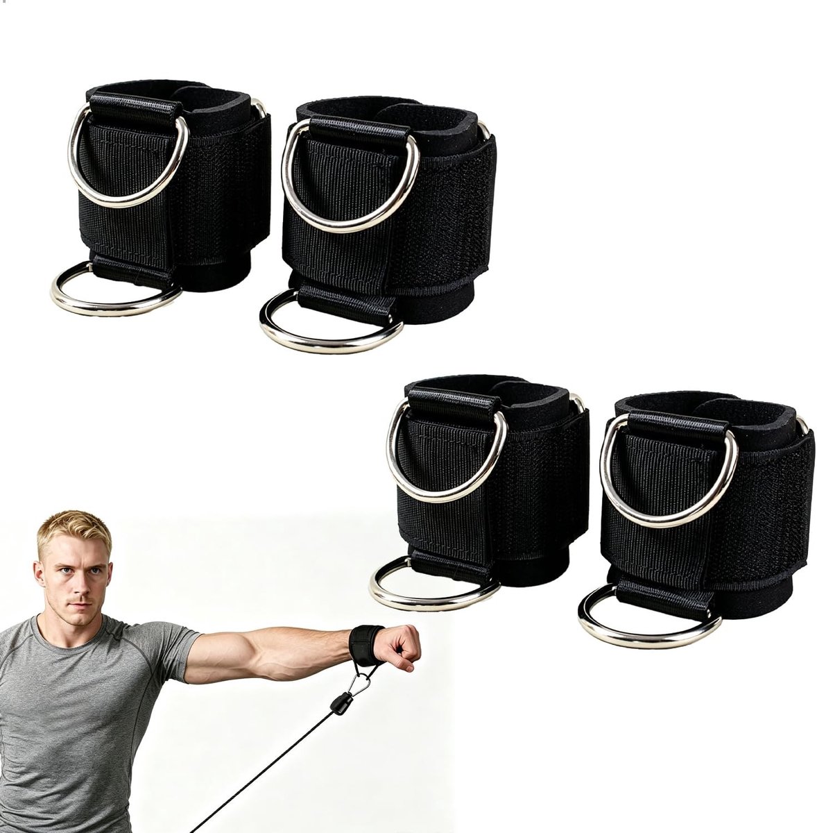 Solidchoice - 4 Stuks Polsband voor Krachttraining met D-ringen