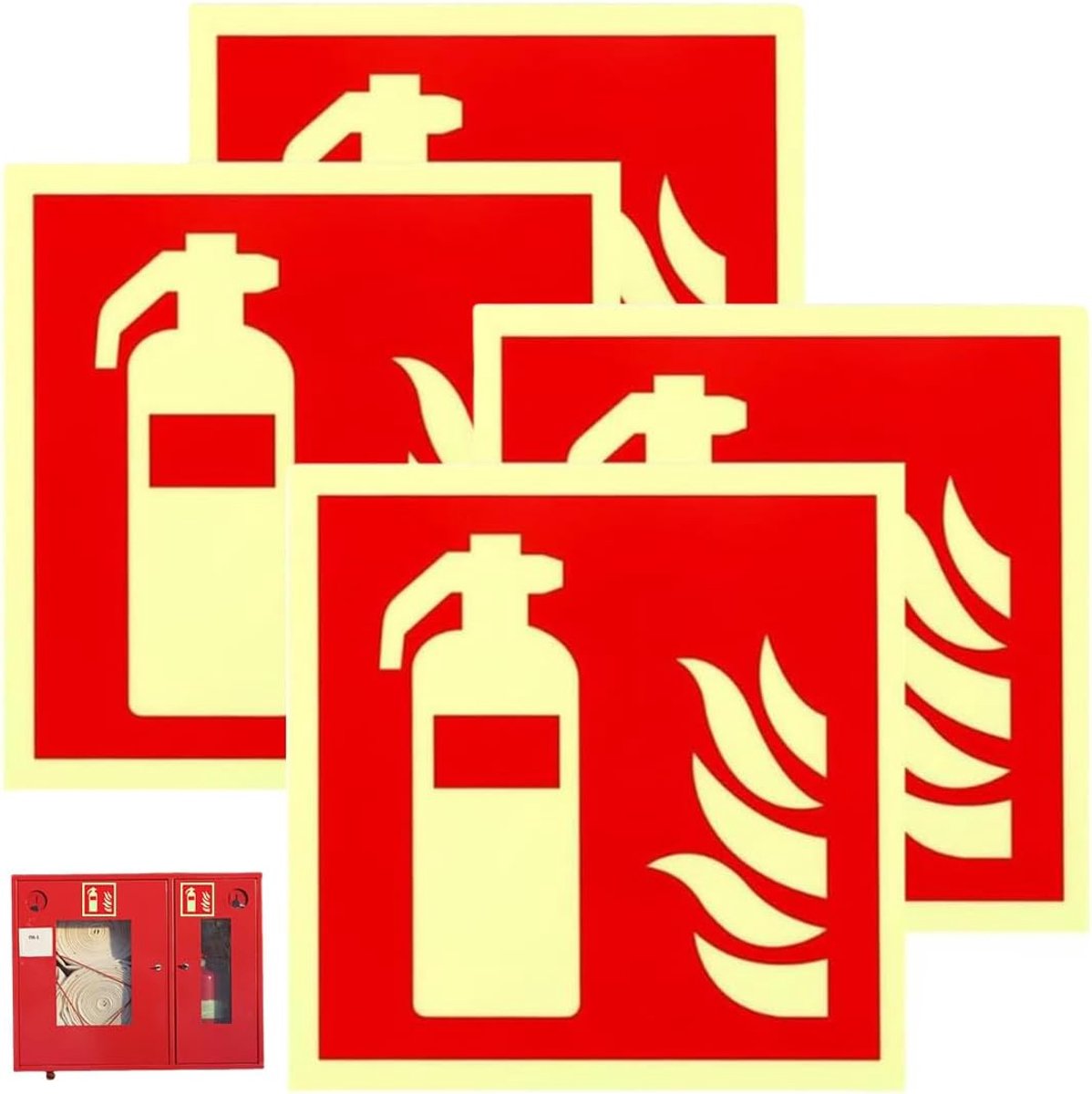 Fotoluminescente brandblussers 15 x 15 cm - pvc - zelfklevend - veiligheid voor thuis en kantoor - ShopVlot