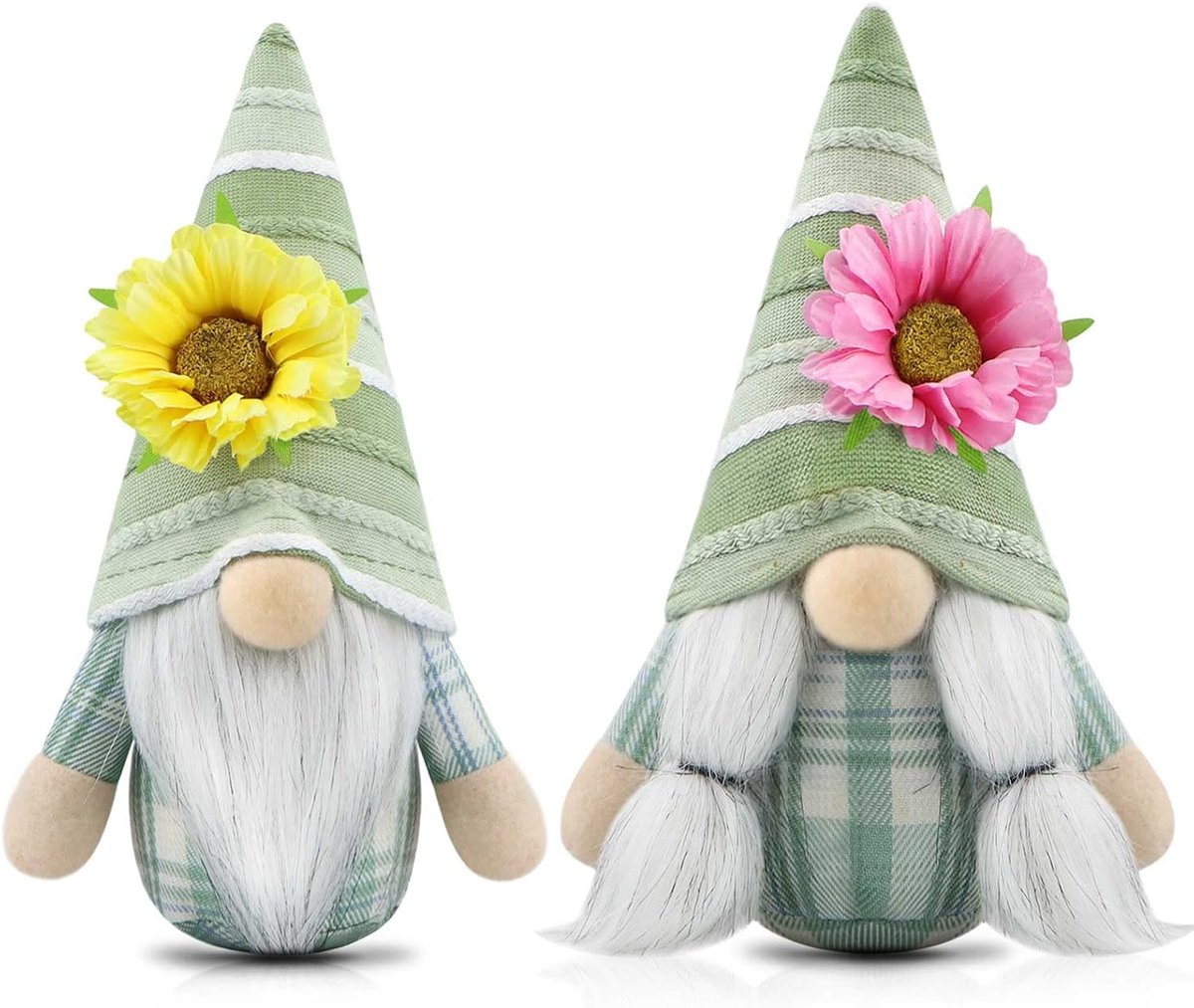 Kabouters set van 2 - handgemaakte groene tomte - lente en zomer decoratie - vrolijke toevoeging voor thuis - ShopVlot