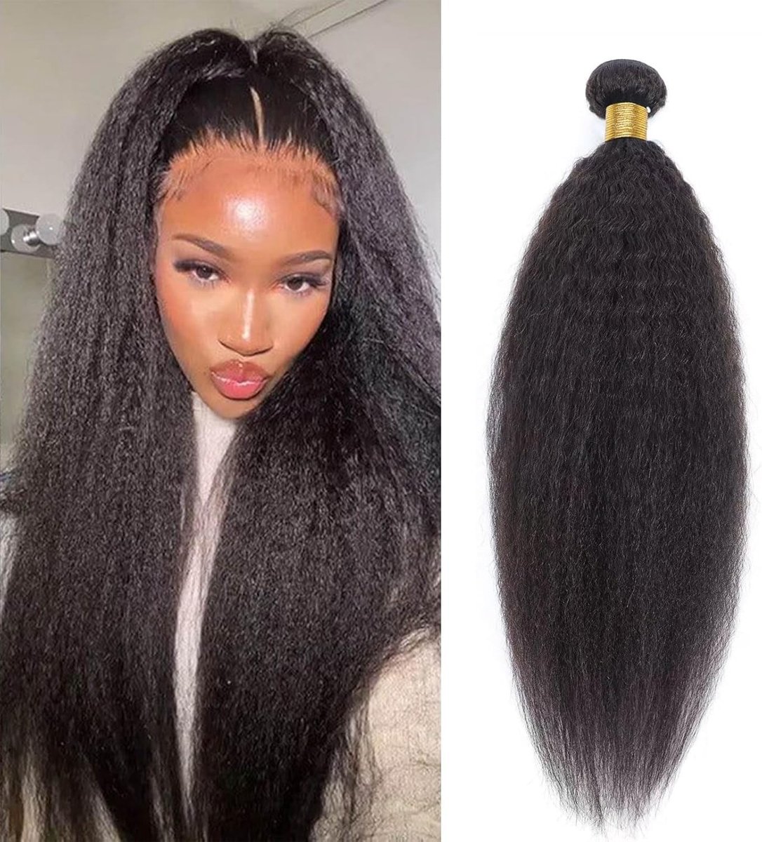 Yaki Straight Human Hair Bundles Sewable Bundles Human Hair Extensions Real Hair for Sewing In, 50cm, Yaki Black Hair - ShopVlot