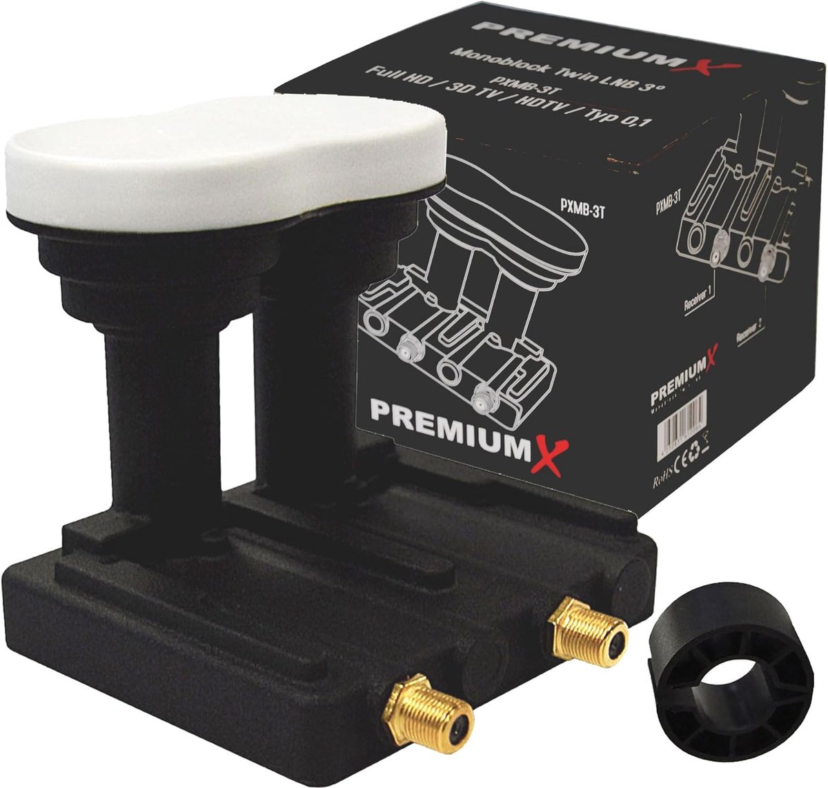PremiumX Monoblock Twin LNB - 2 participants - 4K Full HD - with weather protection for satellite scale receiver - ShopVlot