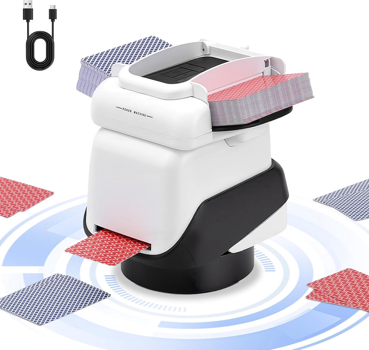 Automatic Card Giver, 8 Players Adjustable, Card Output Machine, Capacity for up to 4 Card Decks, 360° Rotatable Base - ShopVlot