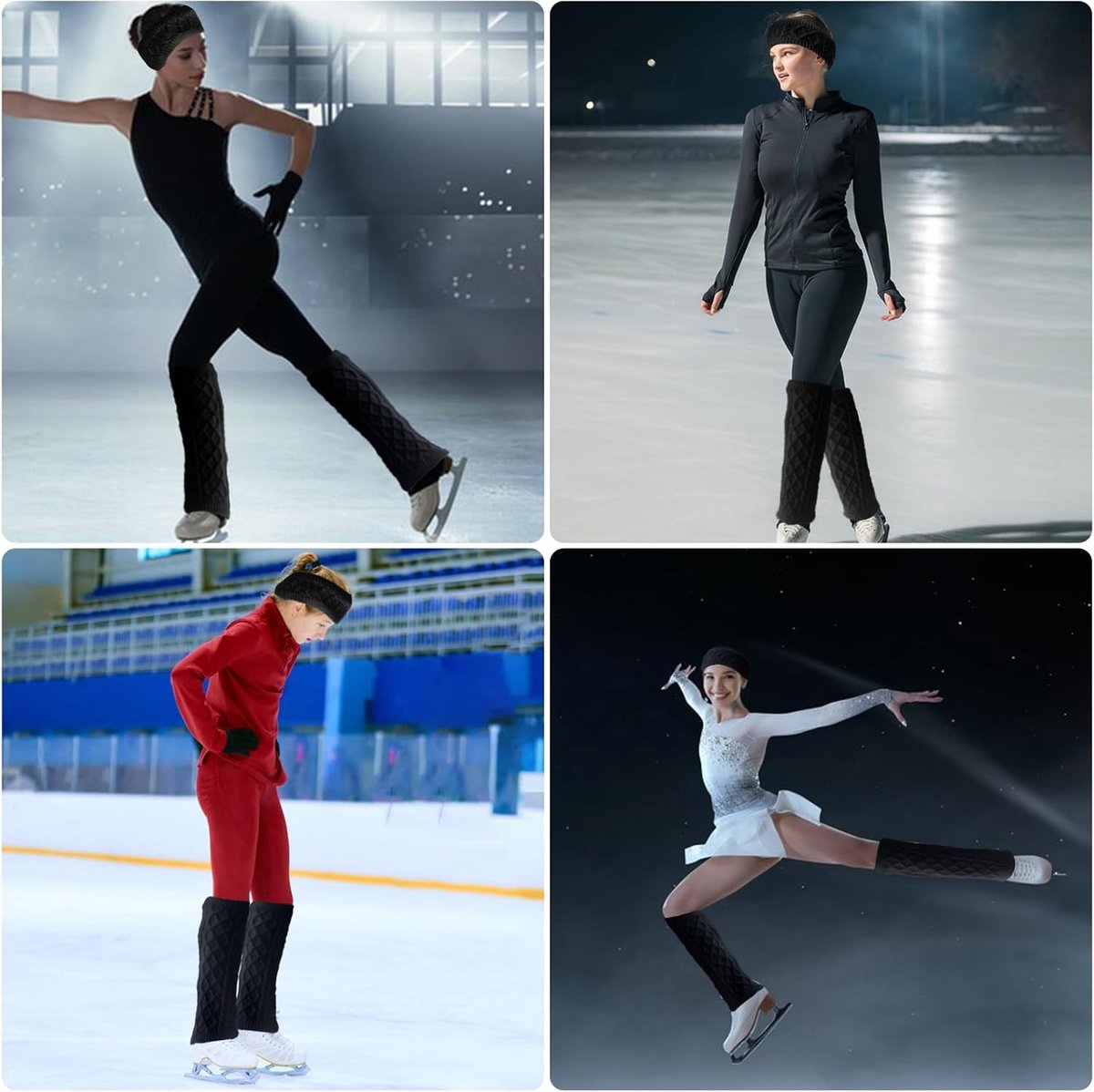 Leg Warmers and Headband Set for Figure Skating, Hockey, Ice Skates, Warm Knit, Winter, Fleece Lined, Leg Warmer and - ShopVlot