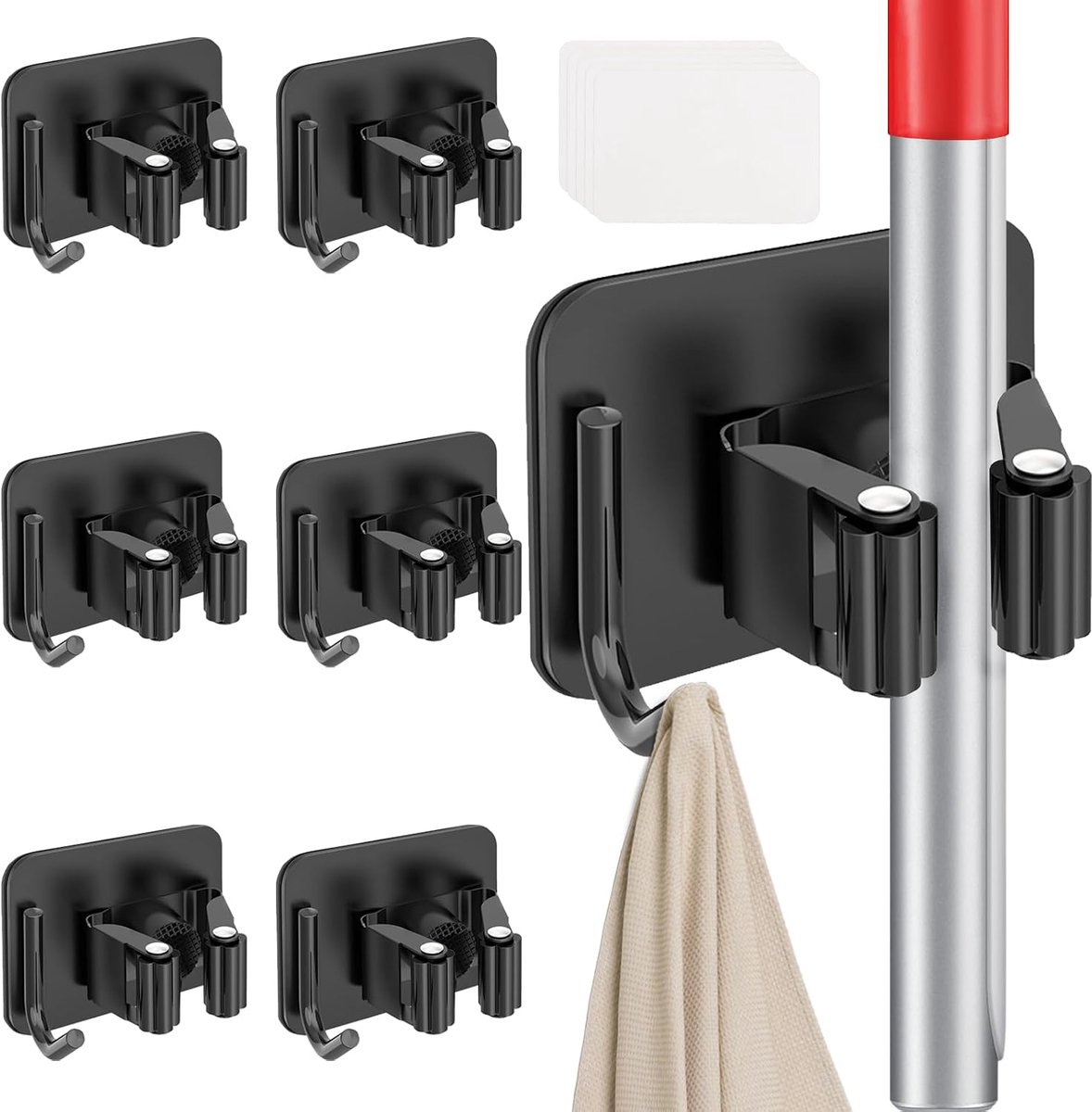 6 stuks bezemhouders aan de muur, zelfklevend, bezemhouder, wandhouder, bezemhouder, roestvrijstalen bezemhouder voor - ShopVlot