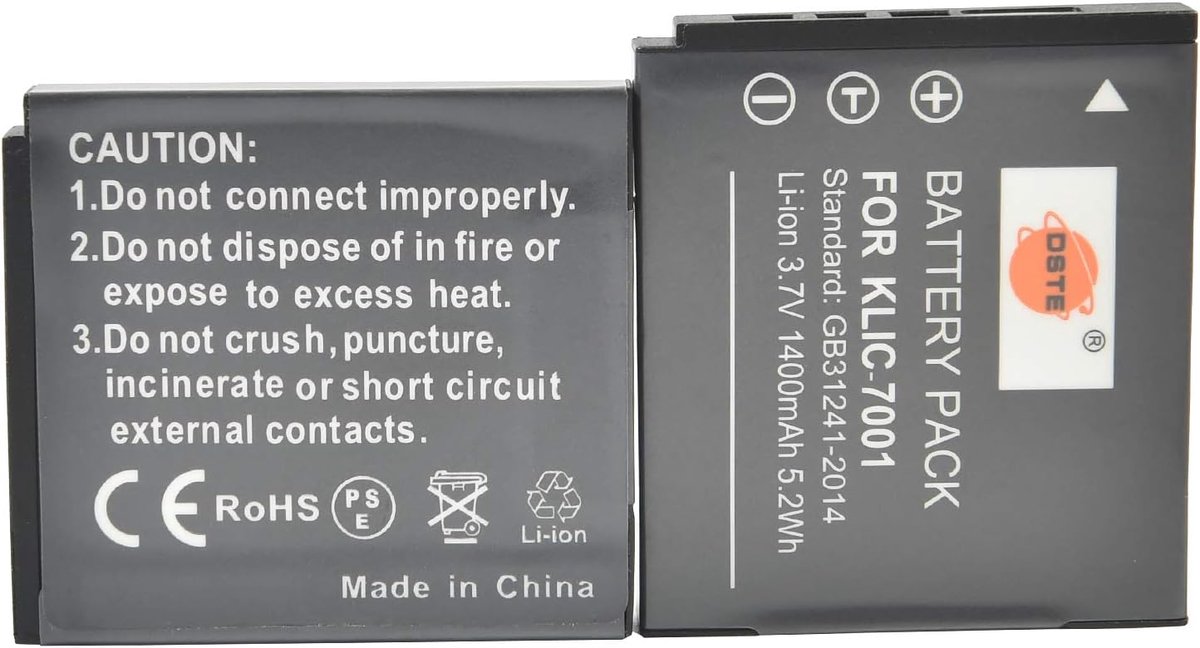 DSTE 2x KLIC-7001 Li-ion Battery for Kodark EasyShare V550, V570, V610, V705, V750, M320, M340, M341, M753, M763 - ShopVlot