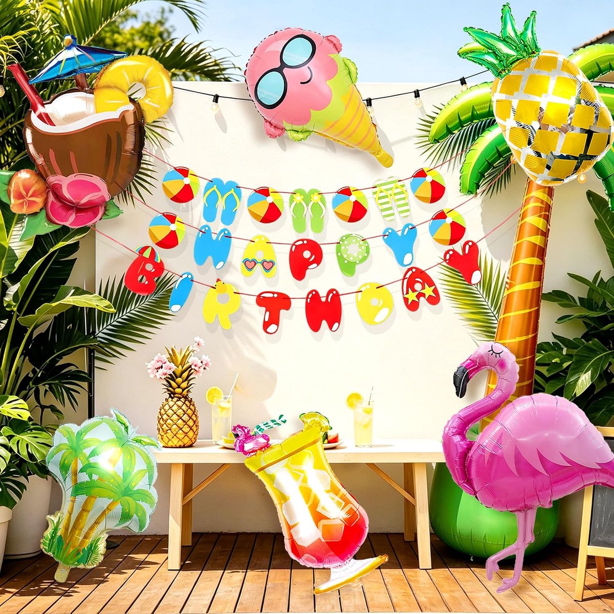 pool party banner birthday celebrations swimming parties summer hawaii - ShopVlot