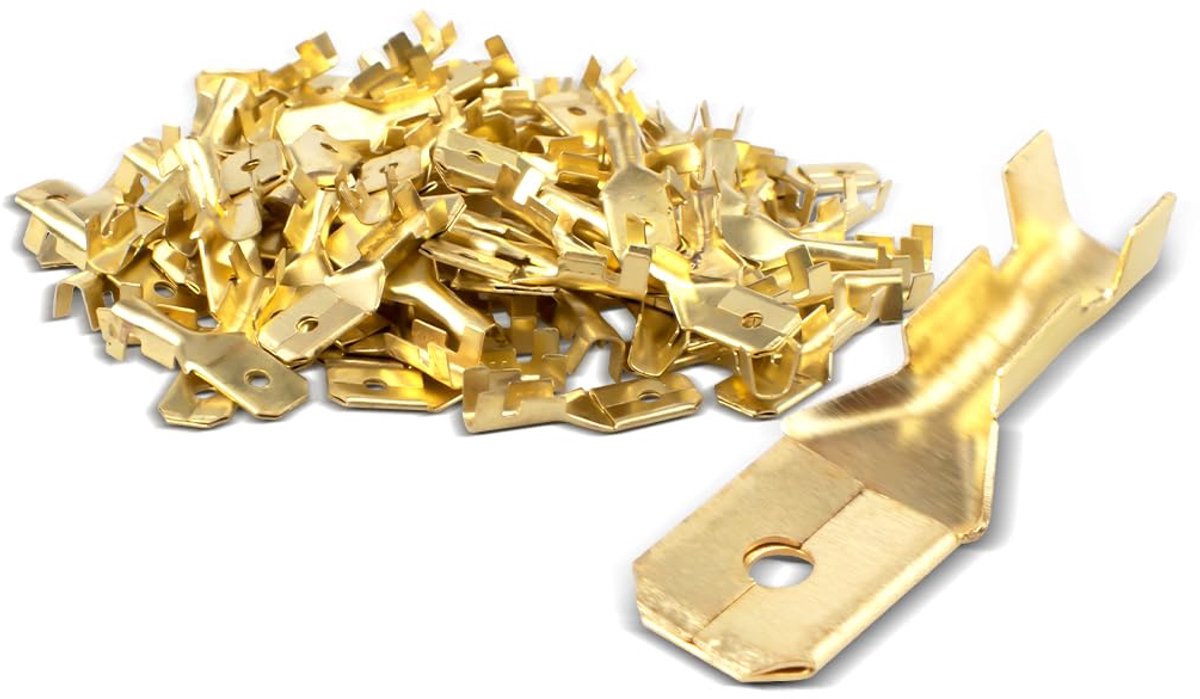 100pcs Non-Insulated Brass Spade Lugs, Connection Width 6.3mm for Cable 1mm² to 1.5mm², Male - ShopVlot
