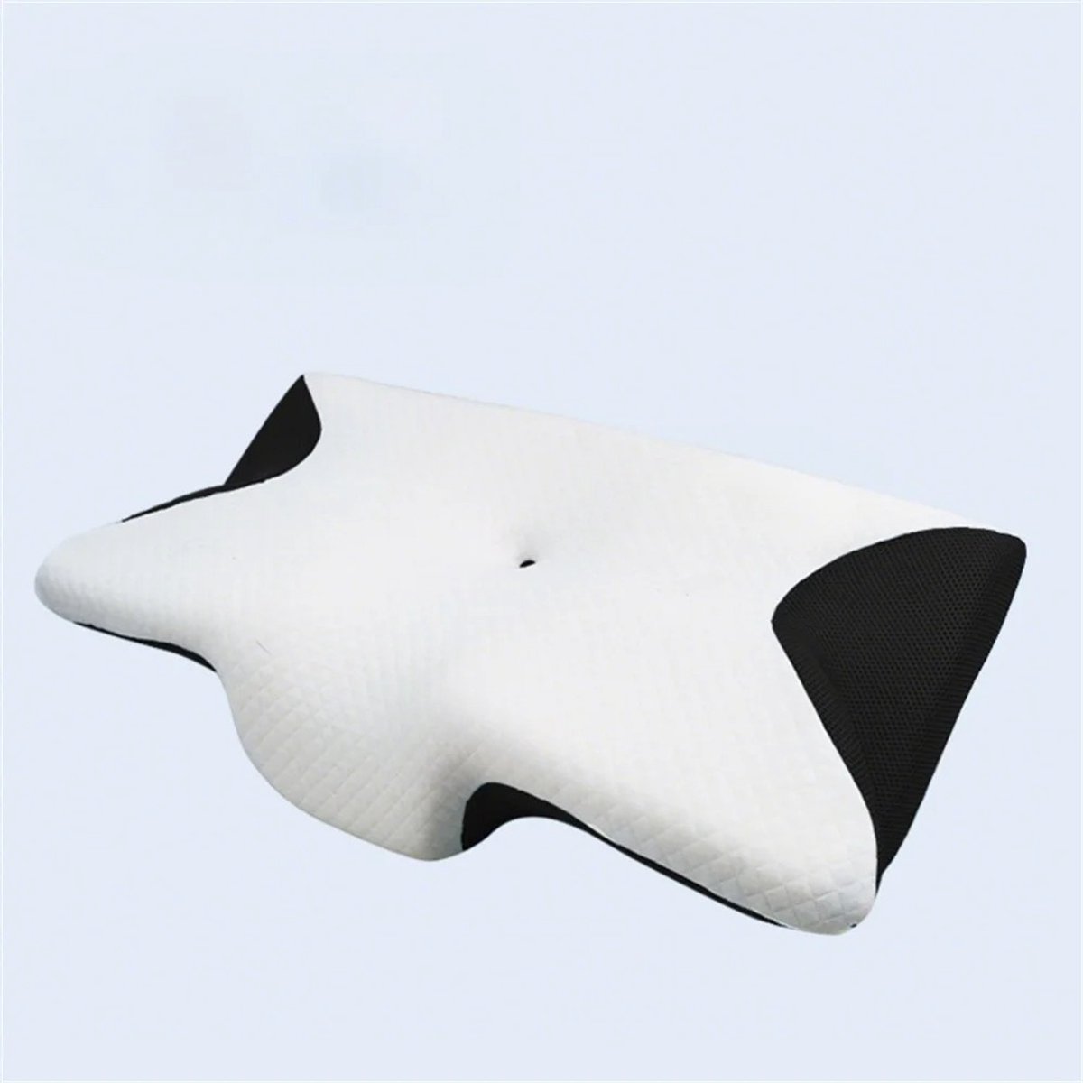 Wolcky Ergonomisch Vlinder Neksteunkussen – Traagschuim Kussen – Nek- en Hoofdondersteuning – Wasbare Hoes – 68 x 37 x 12 cm Wit met Zwart