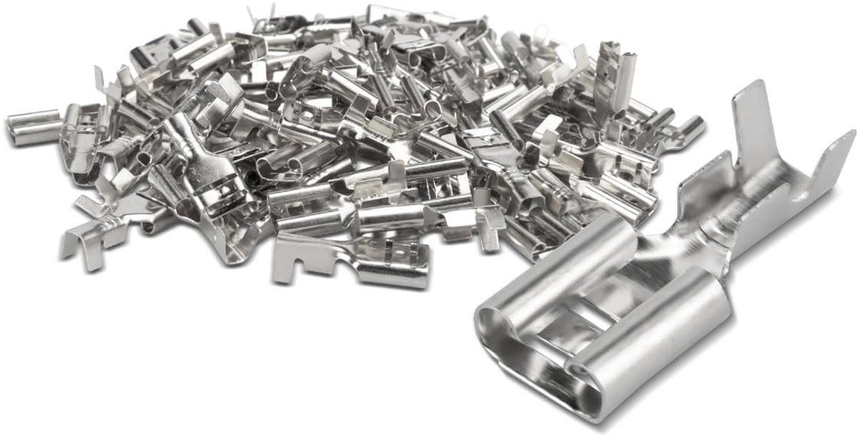 Pack of 100 Non-Insulated Tinned Cable Lugs Terminal Width 4.8mm for Cable 0.5mm² to 1mm², Female - ShopVlot