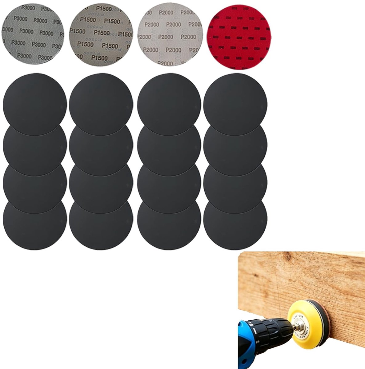 Pack of 20 Sanding Discs 150 mm Sandpaper Round 1500 mm Grit 1500/2000/3000/5000, Wet and Dry Water Sanding Pads, High - ShopVlot