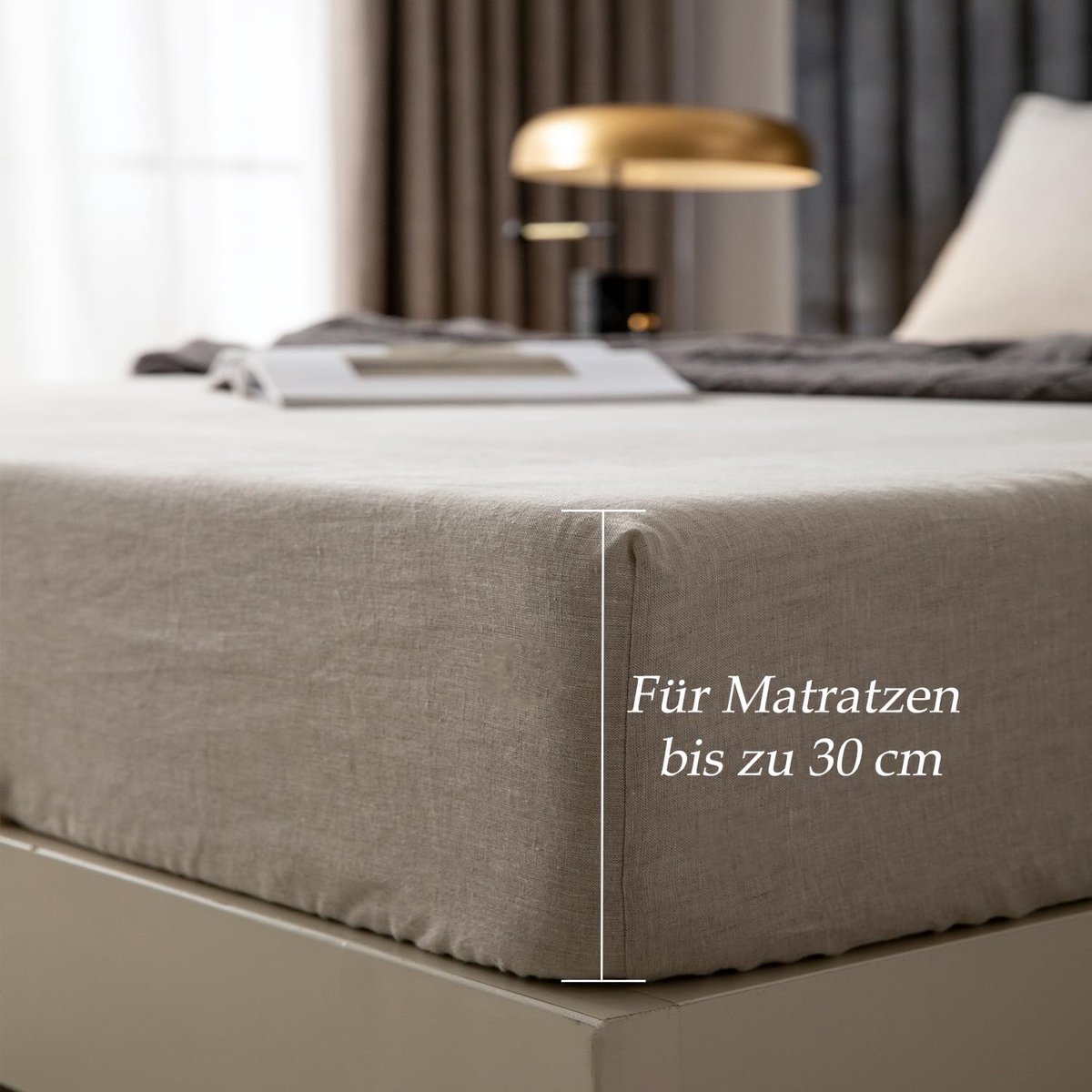 Linen fitted sheets, 140×200+30 cm, linen/beige - ShopVlot