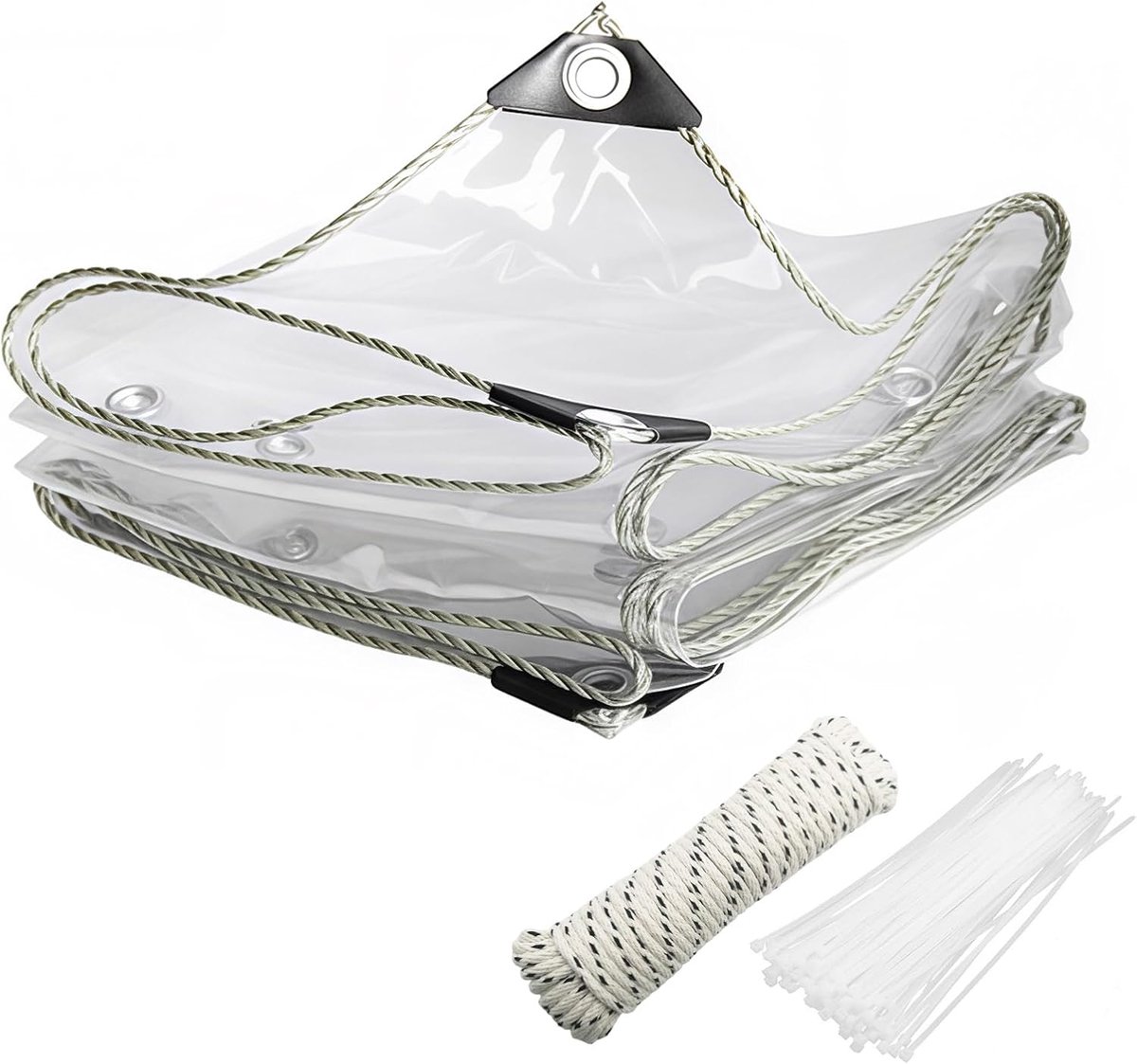 Transparent Tarpaulin with Eyelets 450 g/m² PVC Clear Tarpaulin Foldable Tarpaulin with 20 Cable Ties 10 m Mounting - ShopVlot