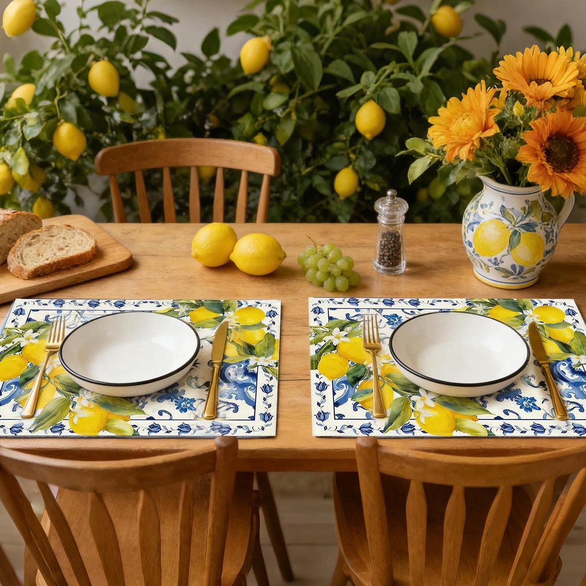 Set van 4 citroenen placemats, 30 x 45 cm, wasbaar, Italiaanse decoratie, citroen, decoratie, Mediterrane, placemats - ShopVlot