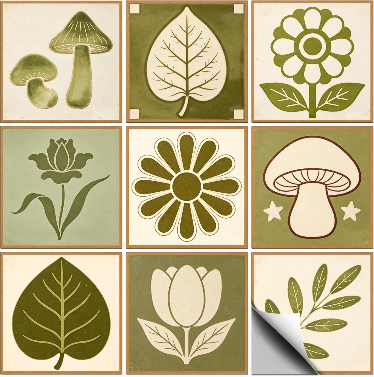 72 stks 9 Stijlen Eenvoudige Planten Bloemen Patronen Tegel Stickers Blad Paddestoelen Patronen Waterdichte PVC Tegel - ShopVlot