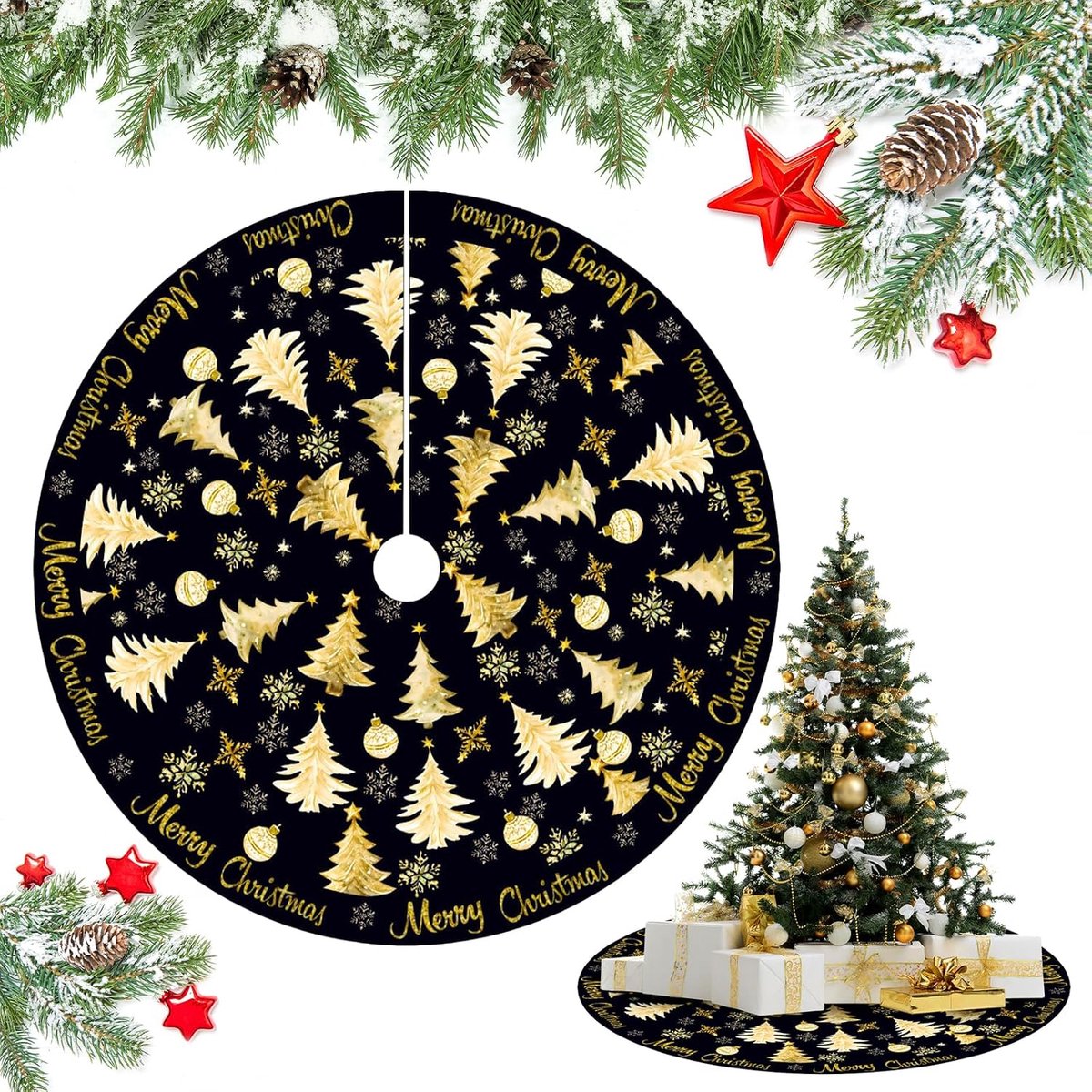 Large Christmas Tree Skirt 122cm/48inch, QIANAI Christmas Tree Blanket Round, Christmas Tree Skirt, Xmas Tree Matte - ShopVlot
