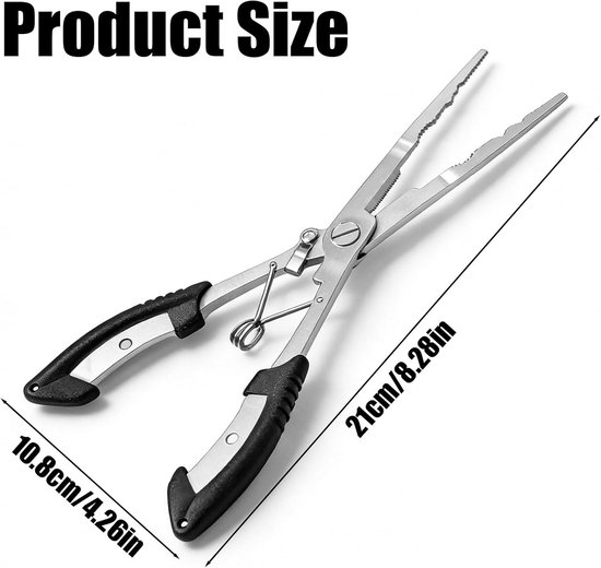 Stainless Steel Fishing Pliers, Fishing Scissors, 21 cm - Compact and portable, fishing clamps with cord, suitable for - ShopVlot — afbeelding 5