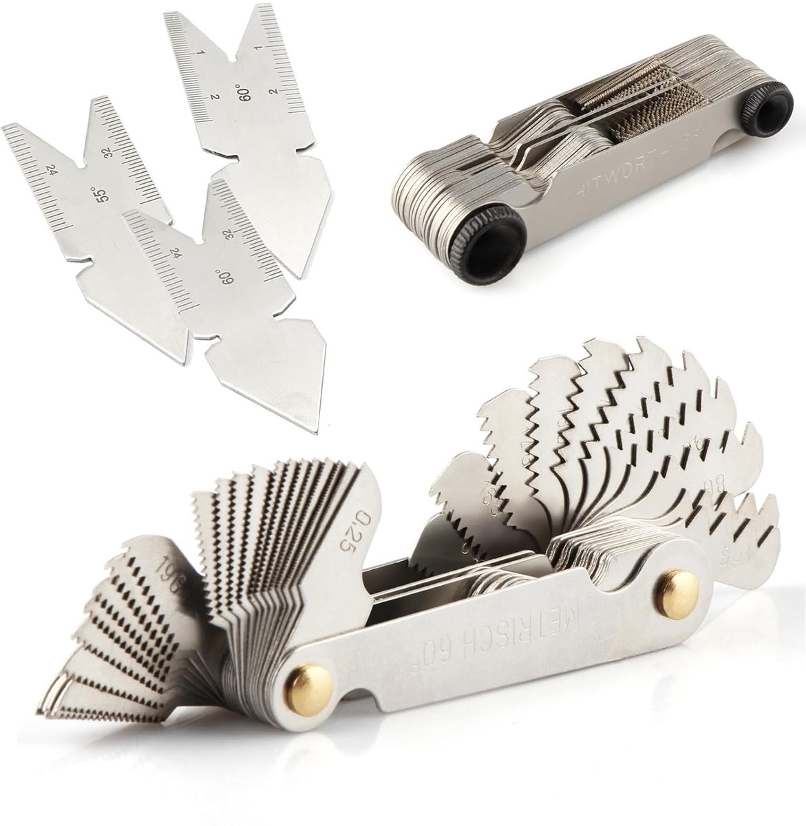58 Sheets Stainless Steel Threaded Flares Set, 60 Degree Center Fishtail Gauge for Threaded Holes and 55° Middle Gauge - ShopVlot