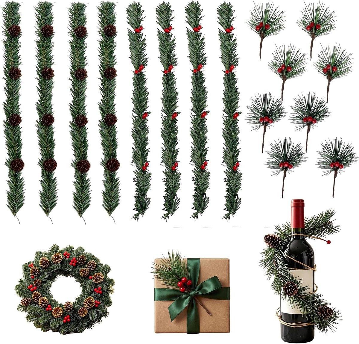 16 stuks kunstmatige dennentakken miniatuur kerstdennentakken - ShopVlot