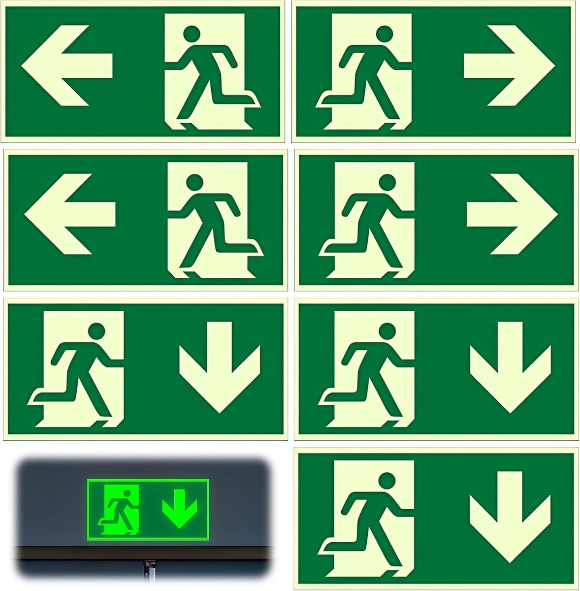 7-delige set lichtgevende nooduitgangbordjes, oplichtend "links", "rechts" en "onder" voor hotels, scholen - ShopVlot
