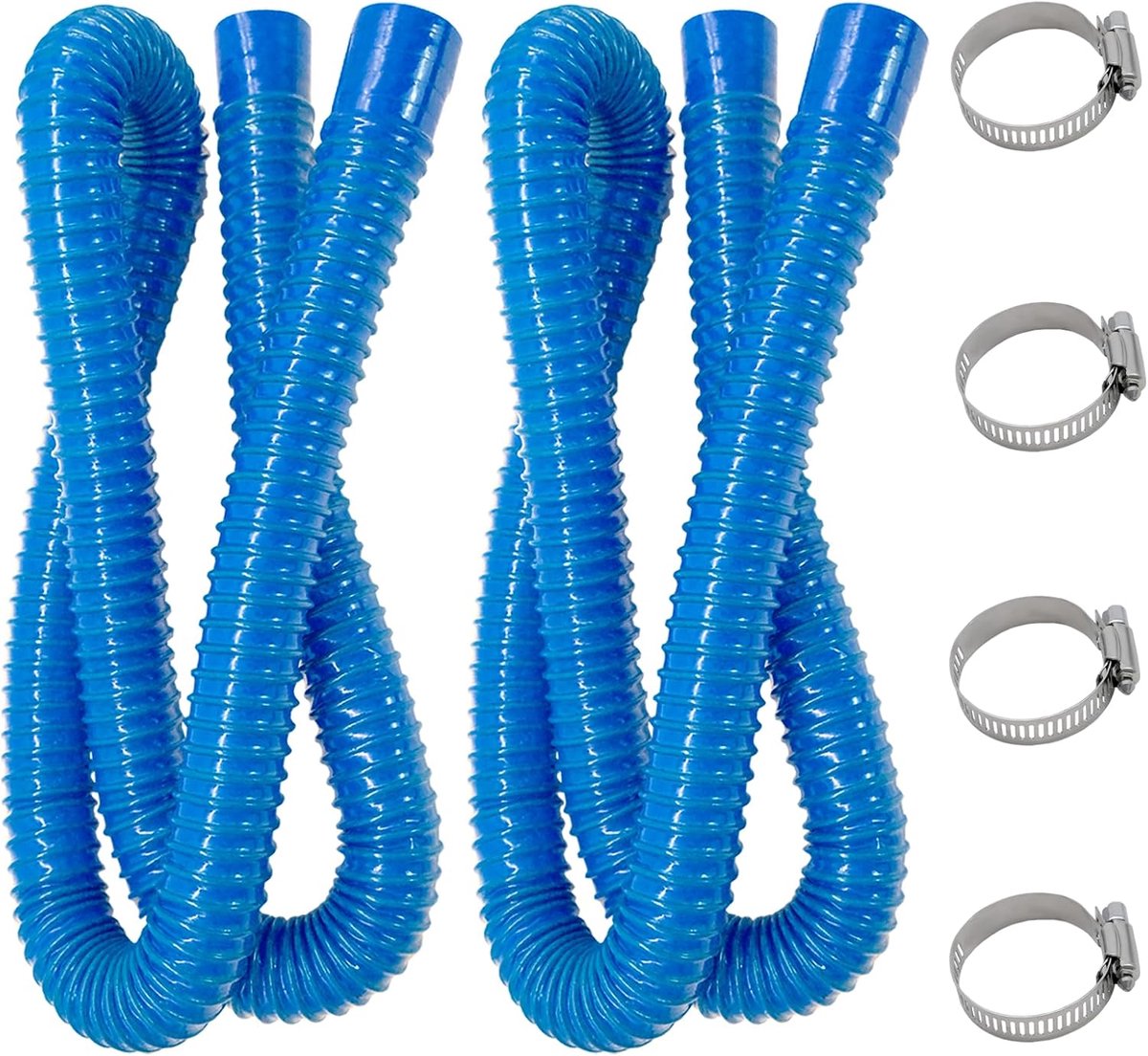 Blue Pool Hose 32mm, Set of 2 PE Hoses of 150cm with 4 Hose Clamps, for Filter Pump, Above Ground Pool and Garden Pool - ShopVlot