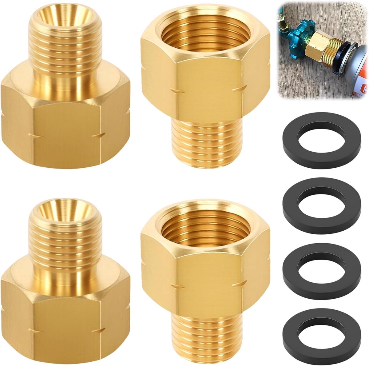4pcs Gas Bottle Adapters Reducer Reduction 1/4 Inch to 3/8 Inch with Rubber Seal for Converting Pipe Joints - ShopVlot