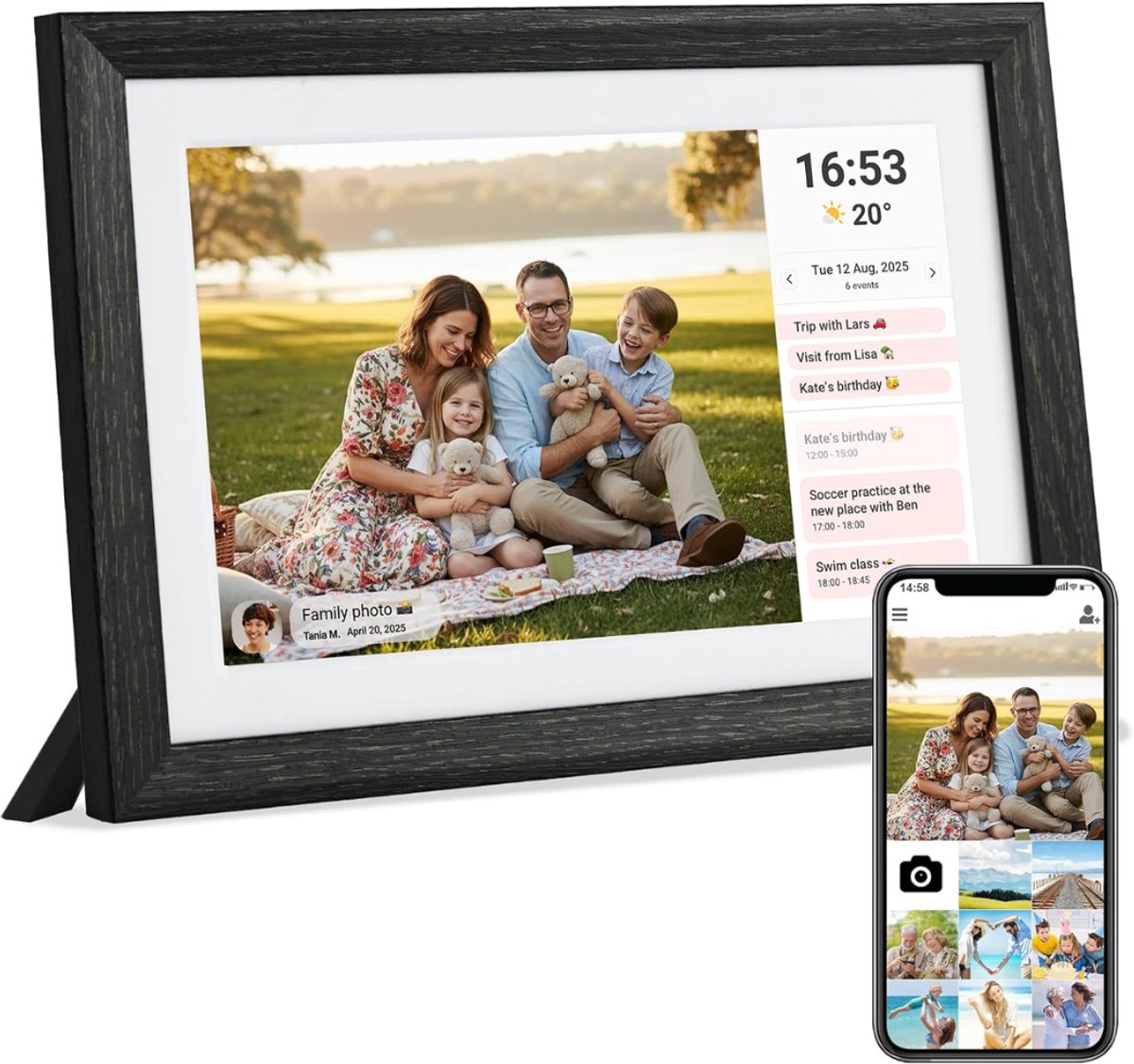 SNJY® Digitale Fotolijst met WiFi - Digitaal Fotolijstje - Digitaal Fotokader - Touchscreen - 10,1 Inch/25,6 cm - Bruin