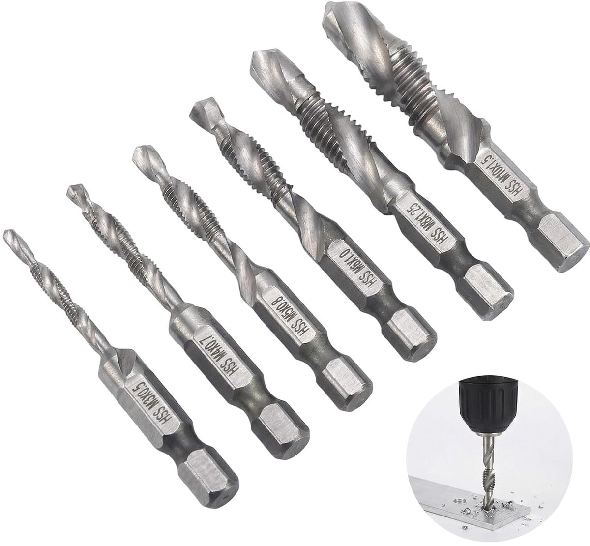 6-Piece Thread Drill Bit Set M3, M4, M5, M6, M8, M10 - Metal drill and threaded drill for precise drilling and - ShopVlot