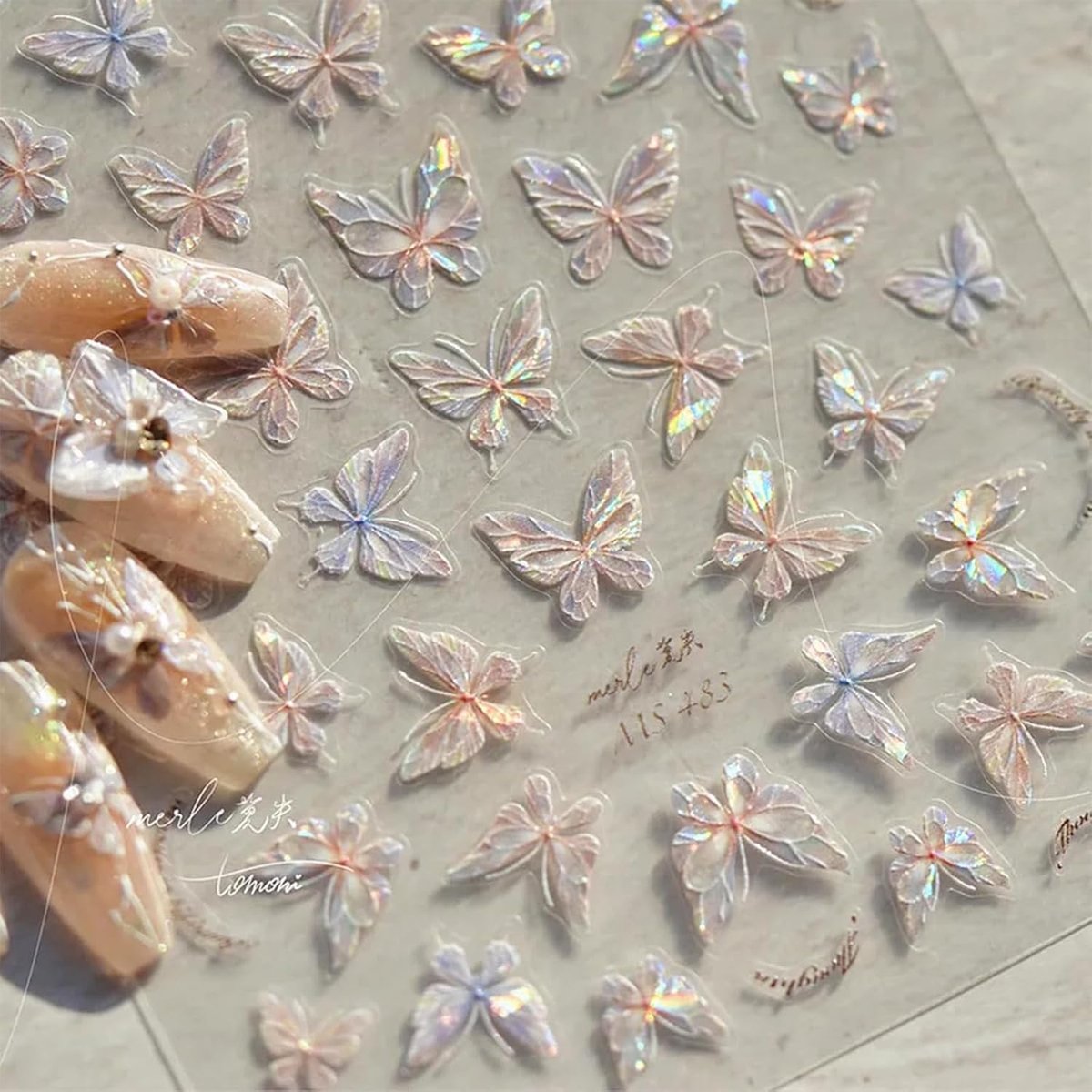 Nayyana Shiny Aurora Shell Butterfly Nail Stickers Embossed Butterfly Nail Art Stickers Laser Butterfly Nail Design - ShopVlot