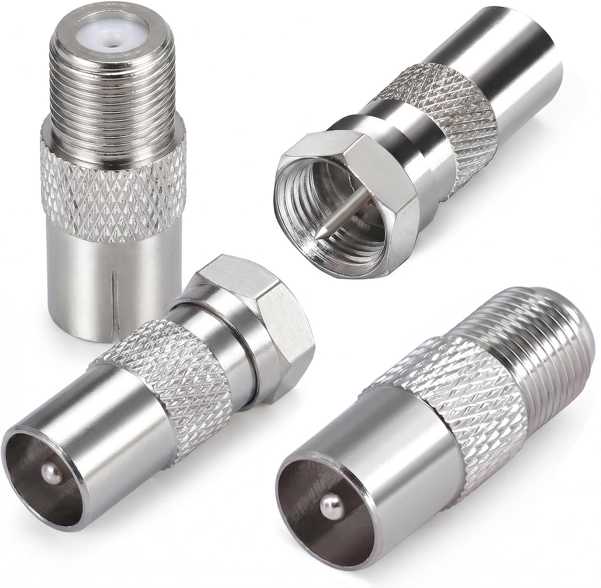 4 stuks tv-antenneconnector voor satellietkabel, antennepunt, kabeladapter, antennekabel, tv-antenneadapter - ShopVlot
