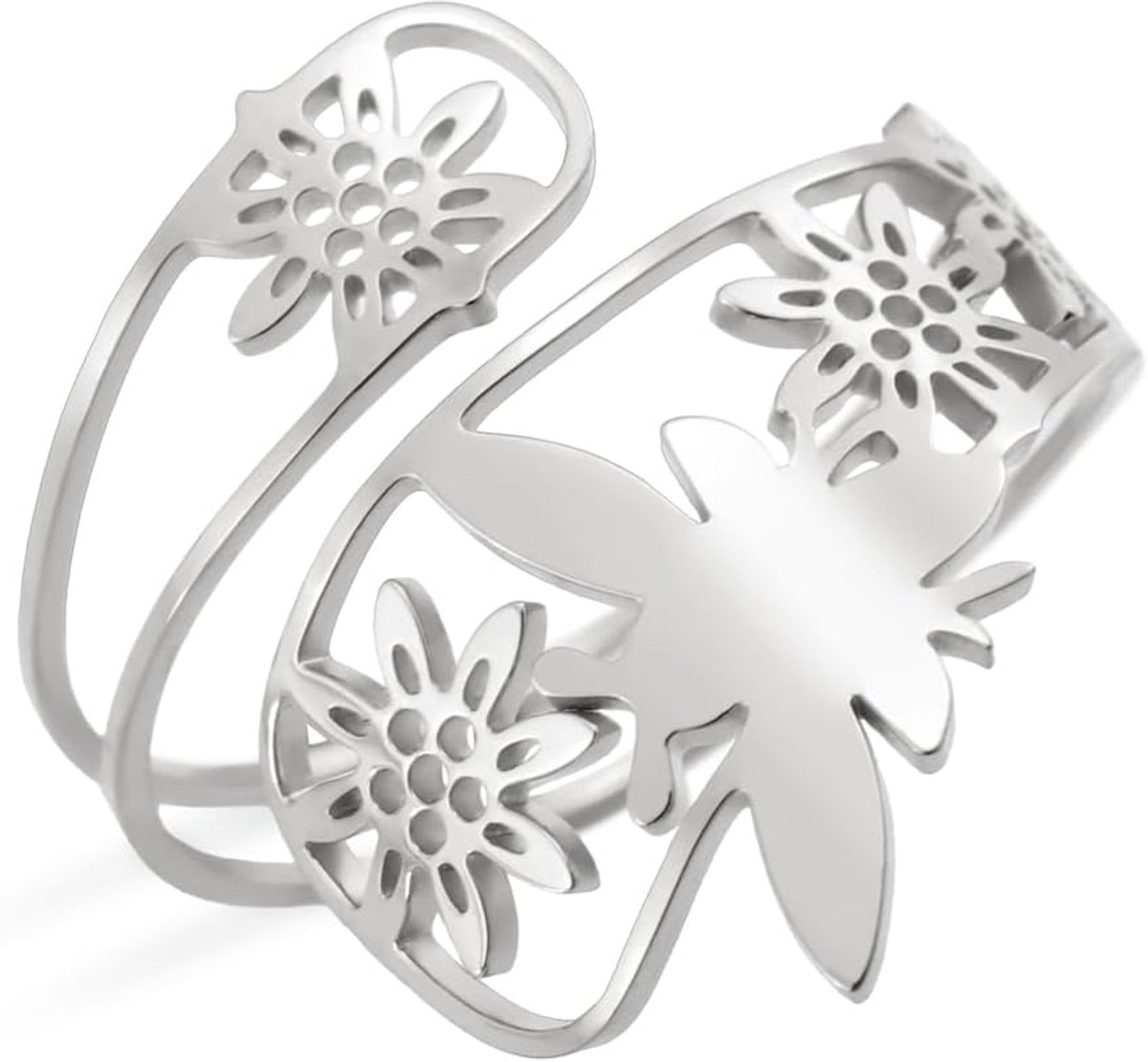 Dreamtimes Rings Bees Vintage Rings Bees Spoon Adjustable For Women Ring Bees Sunflower Rings Honey Thumb Rings - ShopVlot