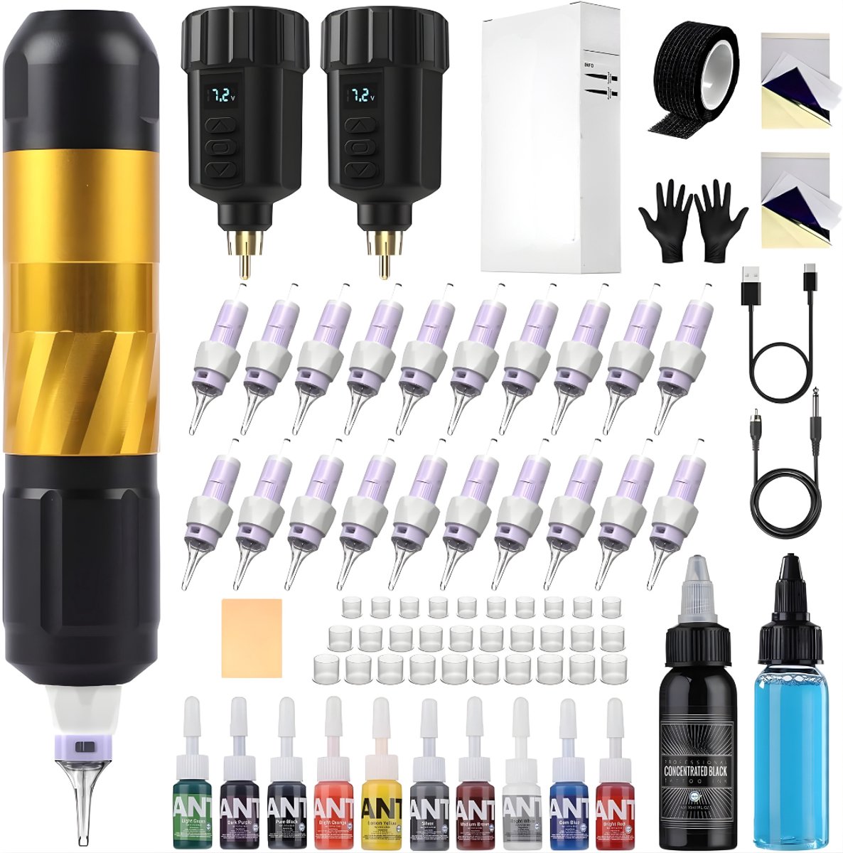 Ploutos® Tattoo Machines - Professionele Tattoo Machine Pen Kit - Tattoo Set voor Beginners & Professionals - Goud - 20cm x 15cm x 15cm