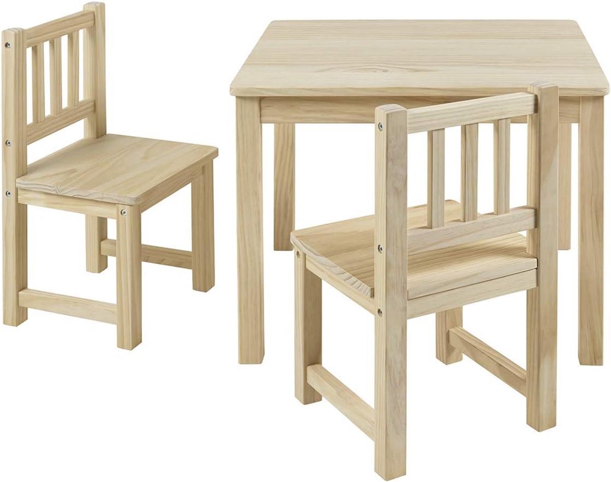 Kinderzitgroep - Tafel met stoelen - Spelen en knutselen - Massief grenenhout - 56 x 52 x 48 cm - Onbehandeld