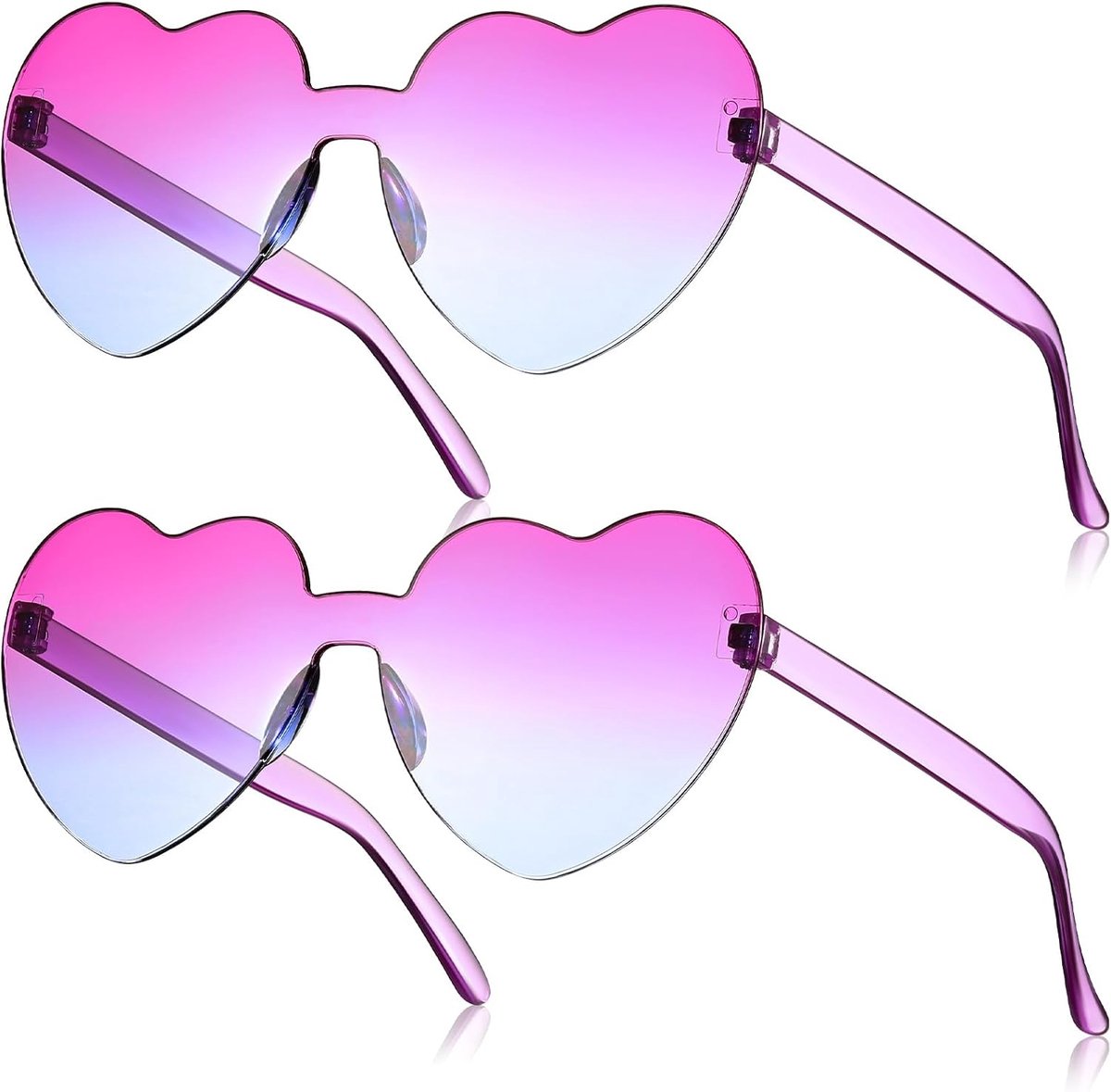2 pairs of heart shape sunglasses without frame in heart shape for women and girls - ShopVlot
