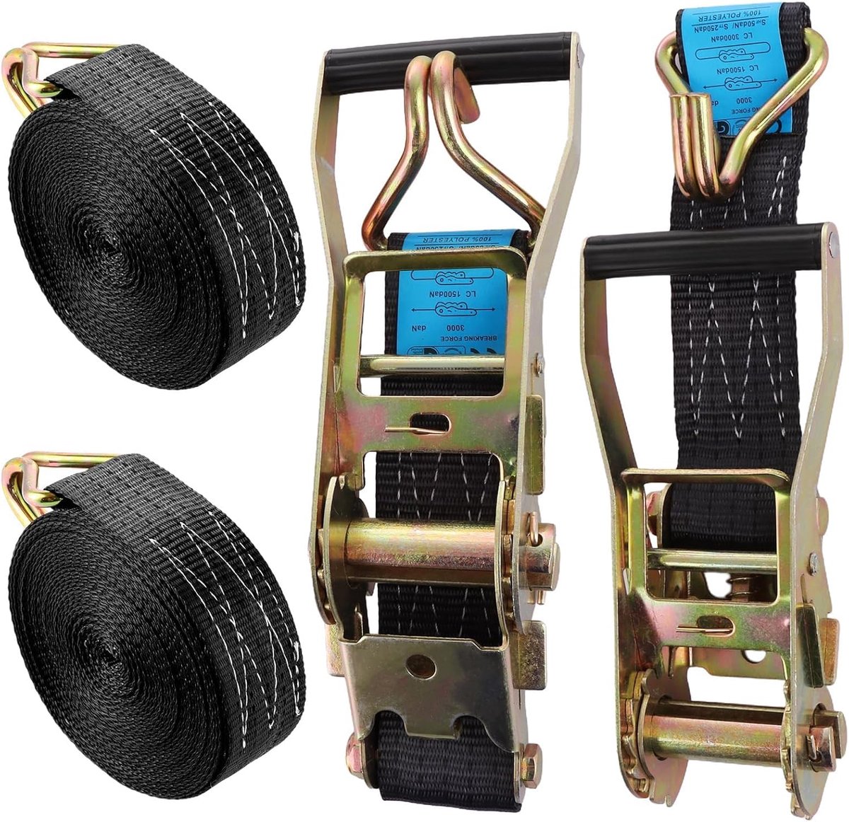 ASelected 2 Pieces Lashing Straps with Ratchet Lashing Straps Black 10m Meter - ShopVlot