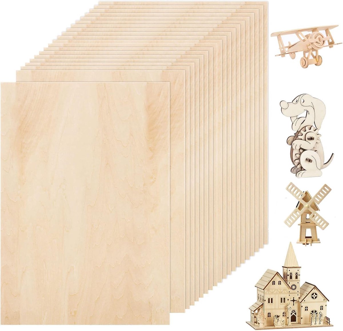ASelected 20 Pieces Linden Wood Plate 2mm, Plywood 2mm Hobby Plate 300 x 200 x 2mm, Plywood 2mm 20 Pieces for Laser - ShopVlot