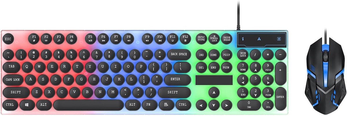 Gaming toetsenbord en muisset, muis en toetsenbord, RGB-achtergrondverlichting, regenboog-lay-out met 104 toetsen en - ShopVlot