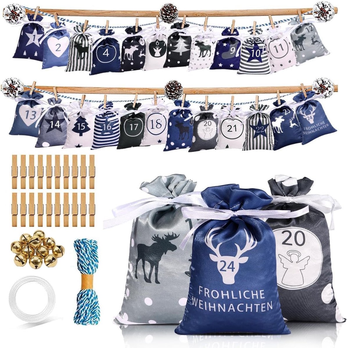 Advent calendar to fill, filled canvas bag, 24 advent calendar bags, DIY Christmas calendar bags, Christmas gifts for - ShopVlot