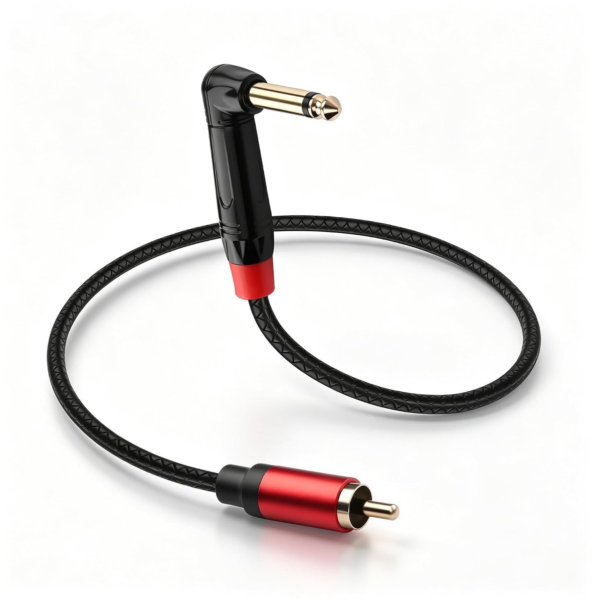 CERRXIAN 6,35 mm TS mono-hoekstekker stekker naar 6,35 mm RCA-stekker, audiokabel, 0,5 m kabel met ledertextuur, korte - ShopVlot