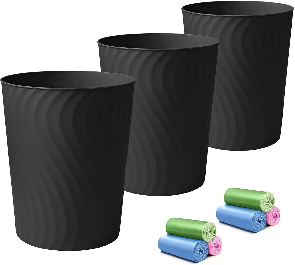 YGJT Plastic Small Trash Bin, 3 Pack 1.8 Gallons Trash Can (Black) - ShopVlot
