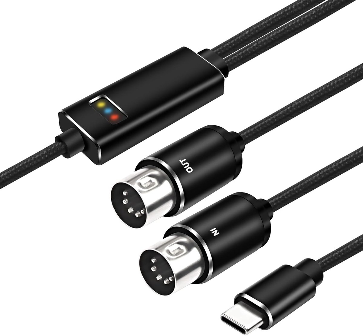 XMSJSIY MIDI to USB Type-C Interface Cable Adapter 5-Pin MIDI to Type-C Input & Output Converter Cable with LED - ShopVlot