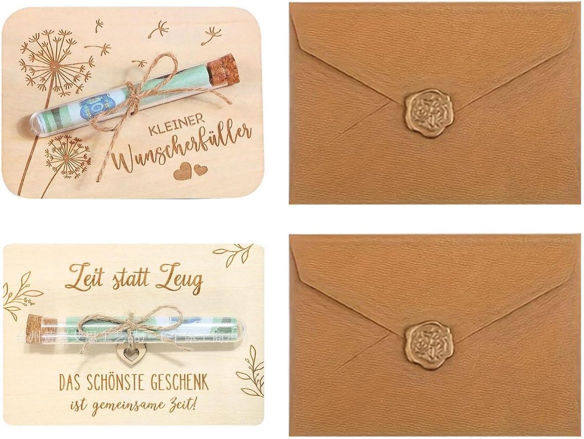 2 Stuks Houten Wens Map, Creatieve Munt Opslag Map, Houtsnijwerk Zegen Decoratie Map, Desktop Decoratie Favorieten - ShopVlot