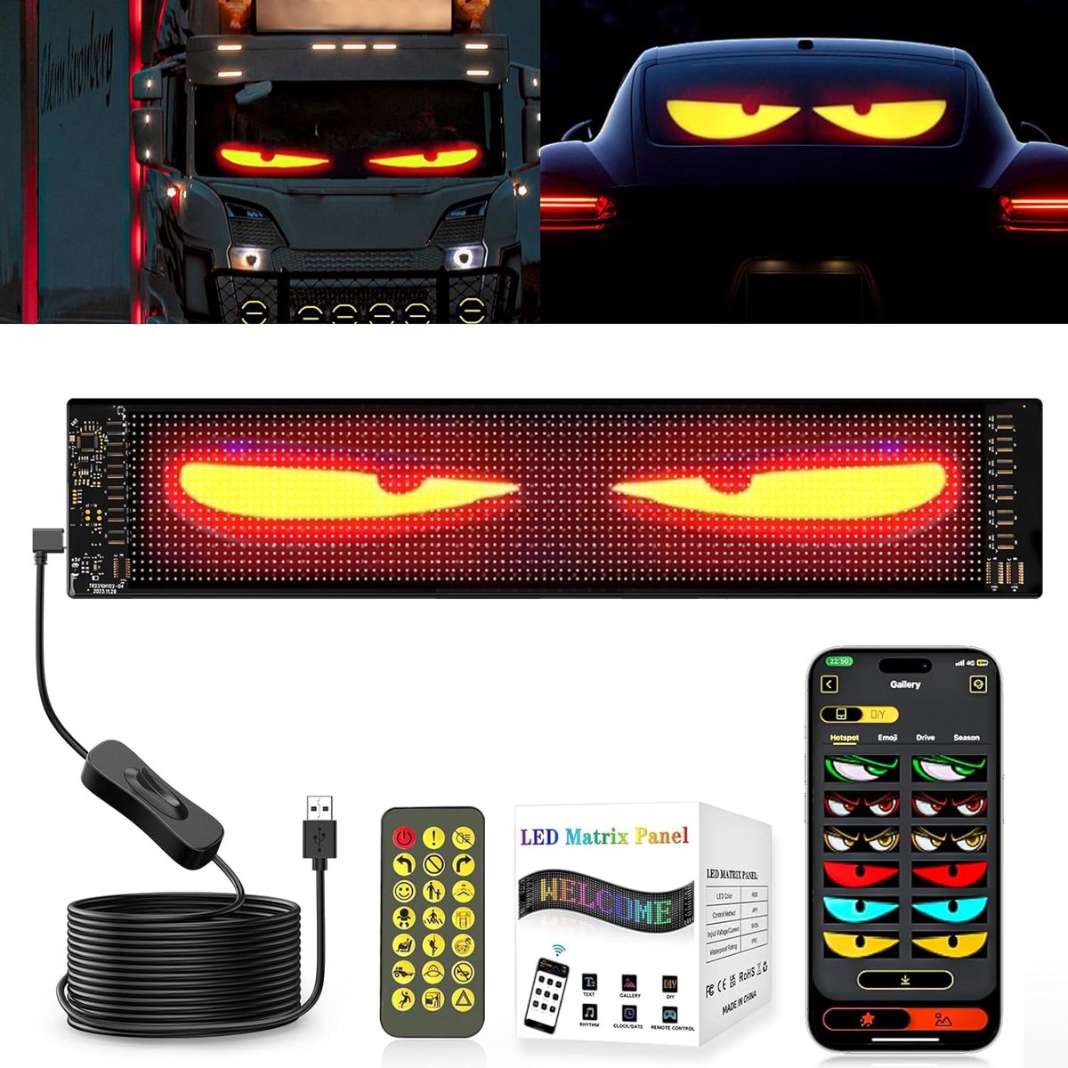 LED Eyes for Trucks, Devil Eyes Car Lighting, Flexible Programmable LED Display for Car, Truck, Business, DIY - ShopVlot