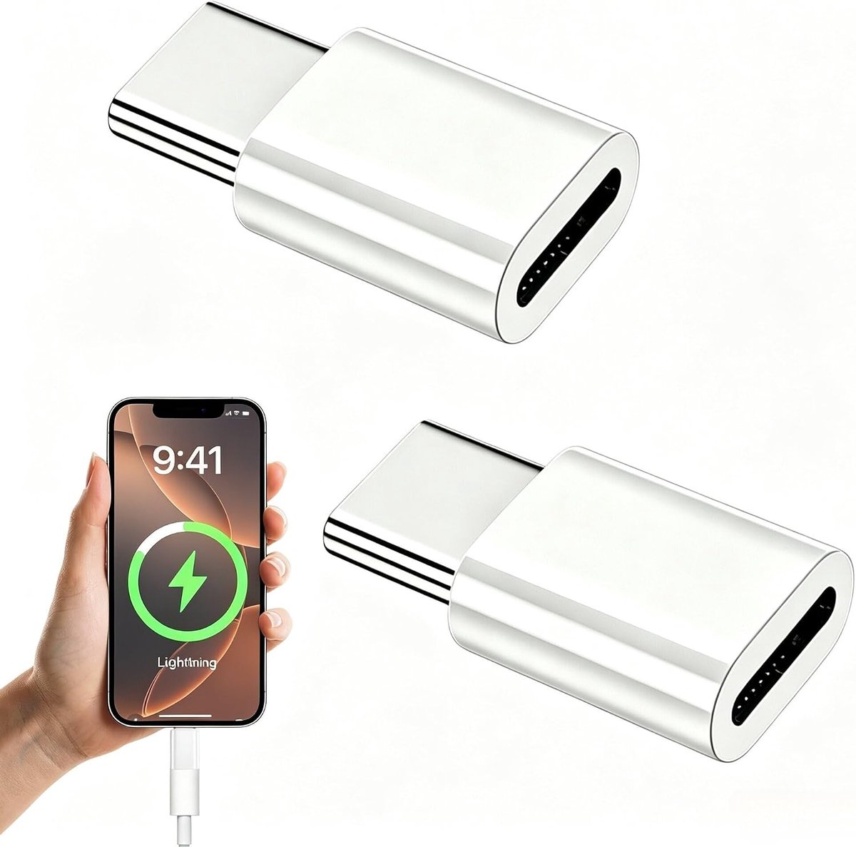 Lightning naar USB-C adapter - set van 2 witte audio-adapters compatibel met iPhone 15/16, USB-C naar Lightning voor - ShopVlot