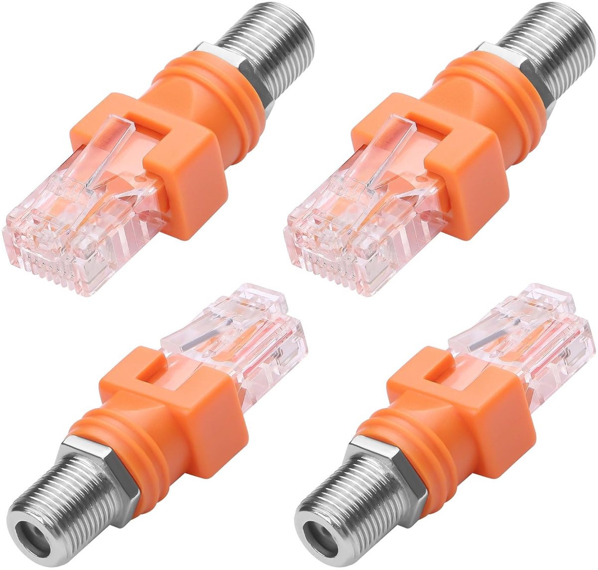 CERRXIAN Set of 4 Coaxial F to RJ45 Female R-F to RJ45 Male Ethernet Adapter for Line Tester (Orange) - ShopVlot