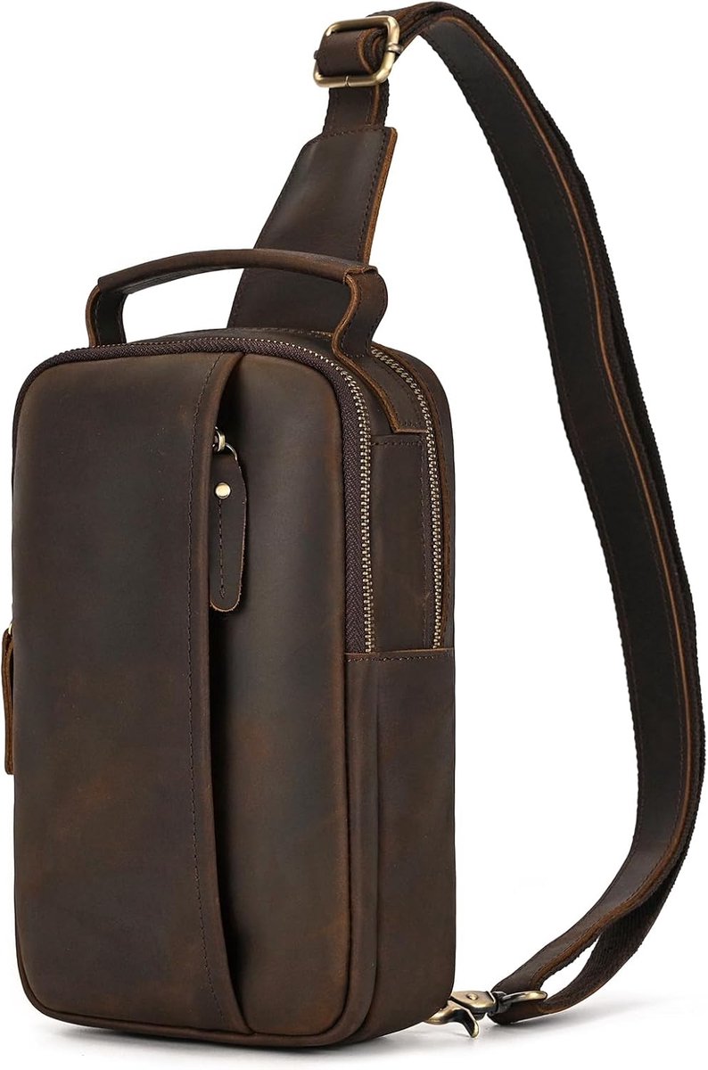Sling Bag Leather Shoulder Bag Chest Bag Shoulder Bag Men's Belly Bag Backpack Daypack Waterproof Leather 9332 Dark - ShopVlot