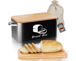 Mihoho Metal Bread Bin with Bamboo Chopping Board Lid Bread Storage Box Modern Kitchen Organizer for Leaven Rolls and - ShopVlot