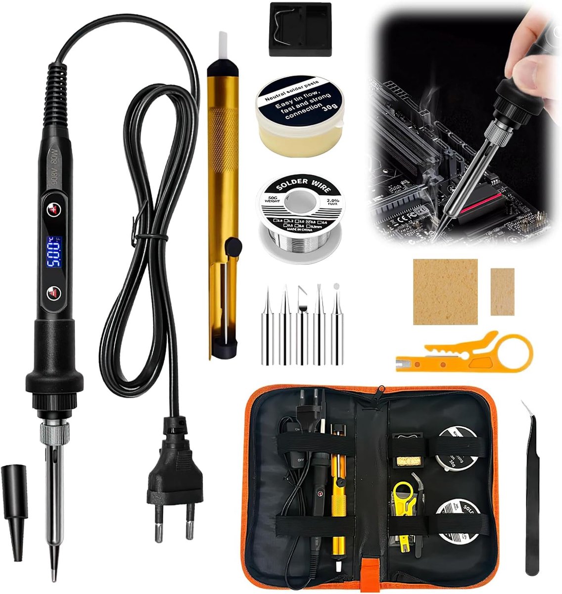 80W Ceramic Heating Soldering Iron Set with LCD Display, 13-Piece Soldering Set with Adjustable Temperature 180-500°C - ShopVlot